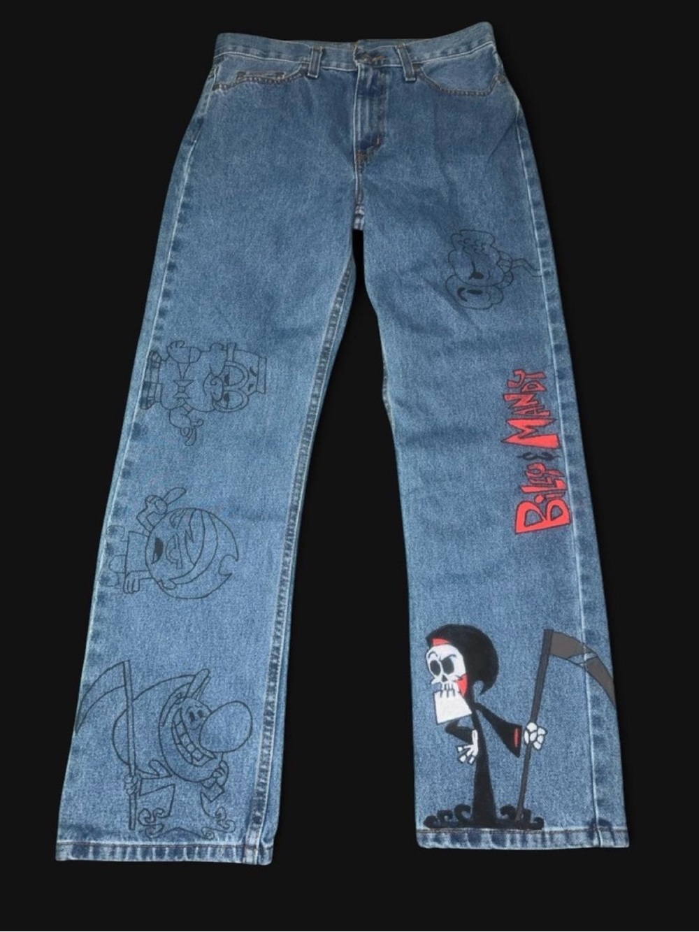 Blue Graphic Men’s Jeans with Cartoon Art